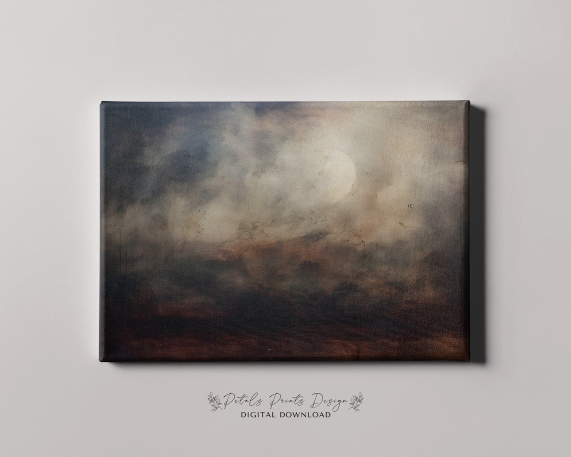 Dark Storm Clouds Pale Moon Glow Moody Nightscape Art Poster - Image 4