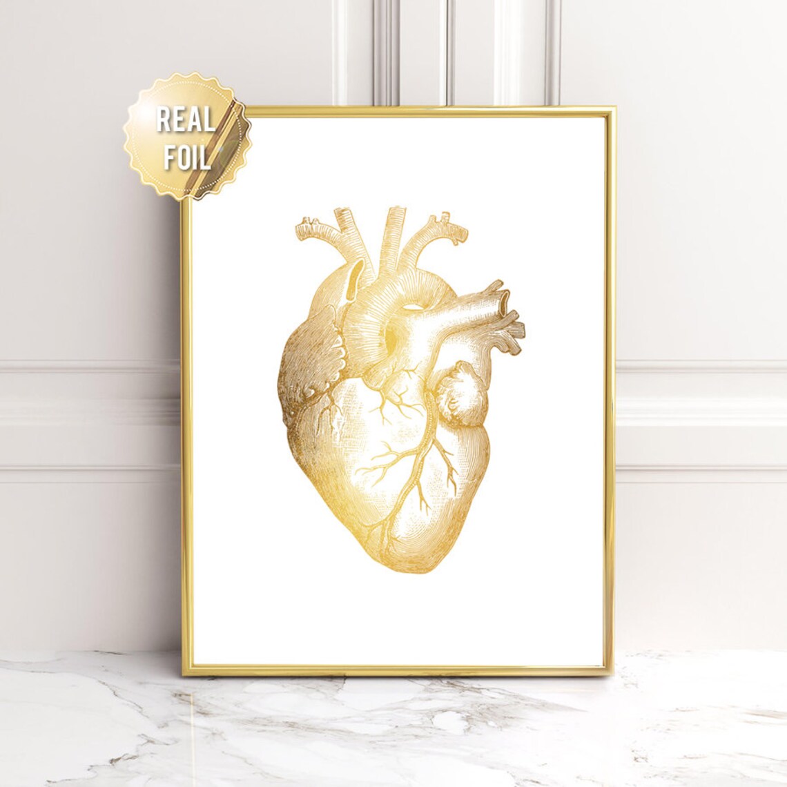 Gold Foil Anatomical Heart Poster, Office Decor - Image 3