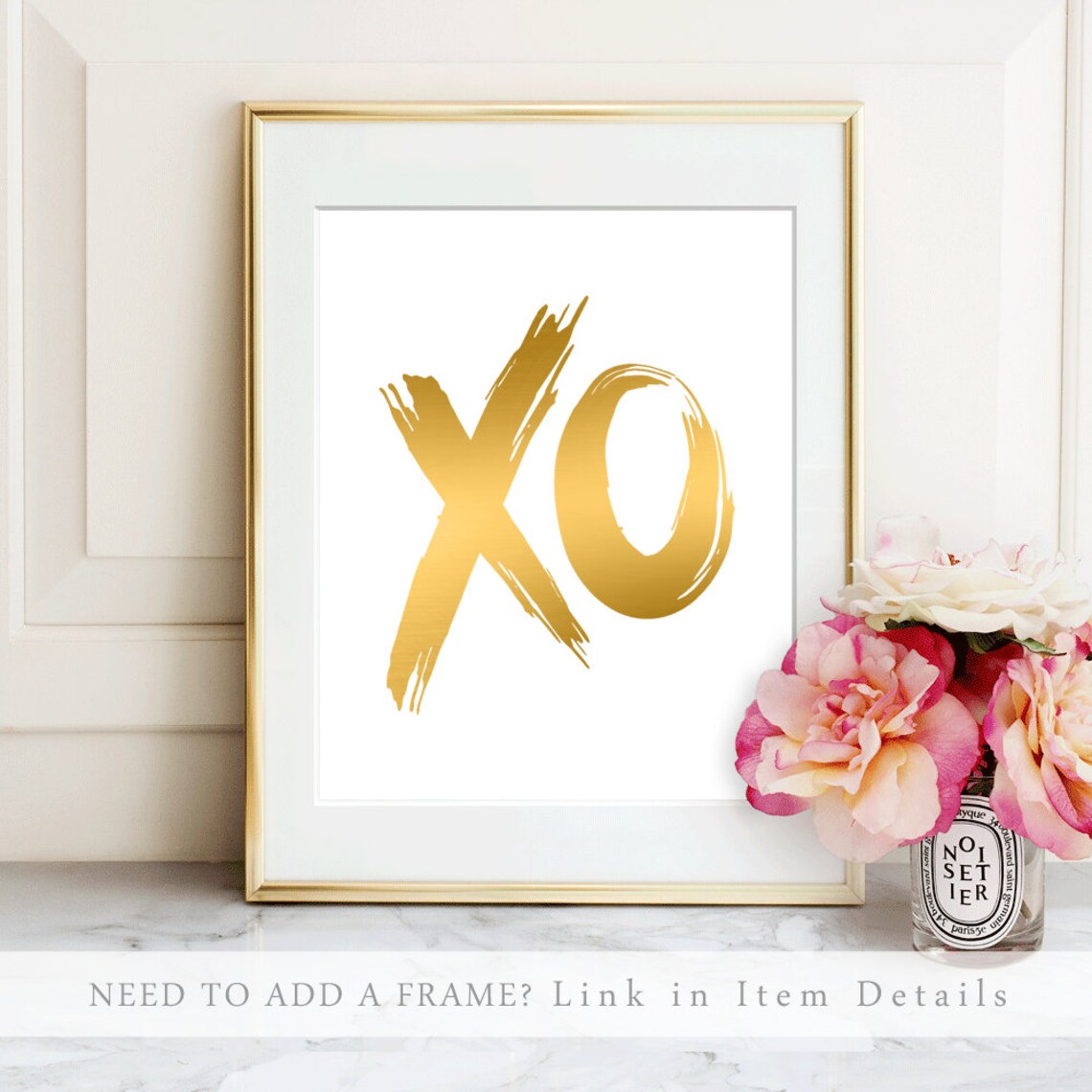 XO Gold Foil Brushstroke Typography Minimalist Bedroom Wall Art - Image 2