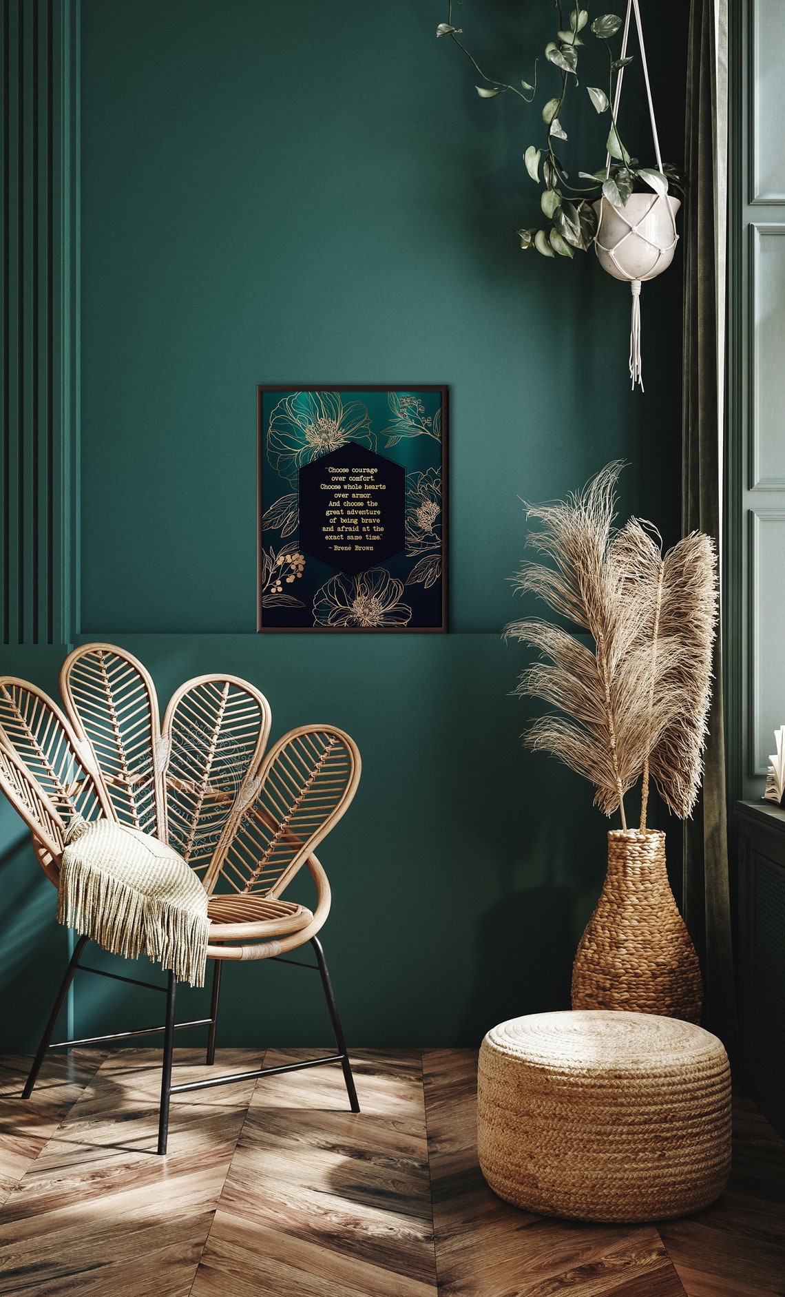 Choose Courage Over Comfort Brene Brown Emerald Botanical Gold Print - Image 5