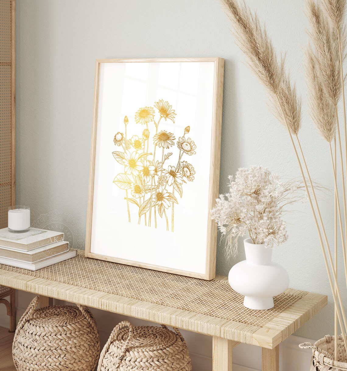 Daisy April Birth Flower Gold Botanical Wildflower Bouquet Art Print - Image 4