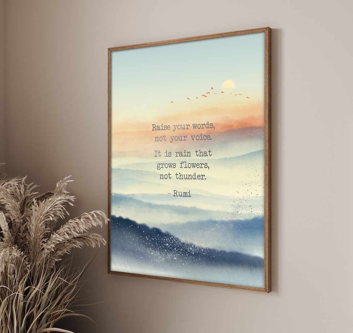 Rumi Quote Sunrise Mountain Watercolor Inspirational Wall Art - Image 3
