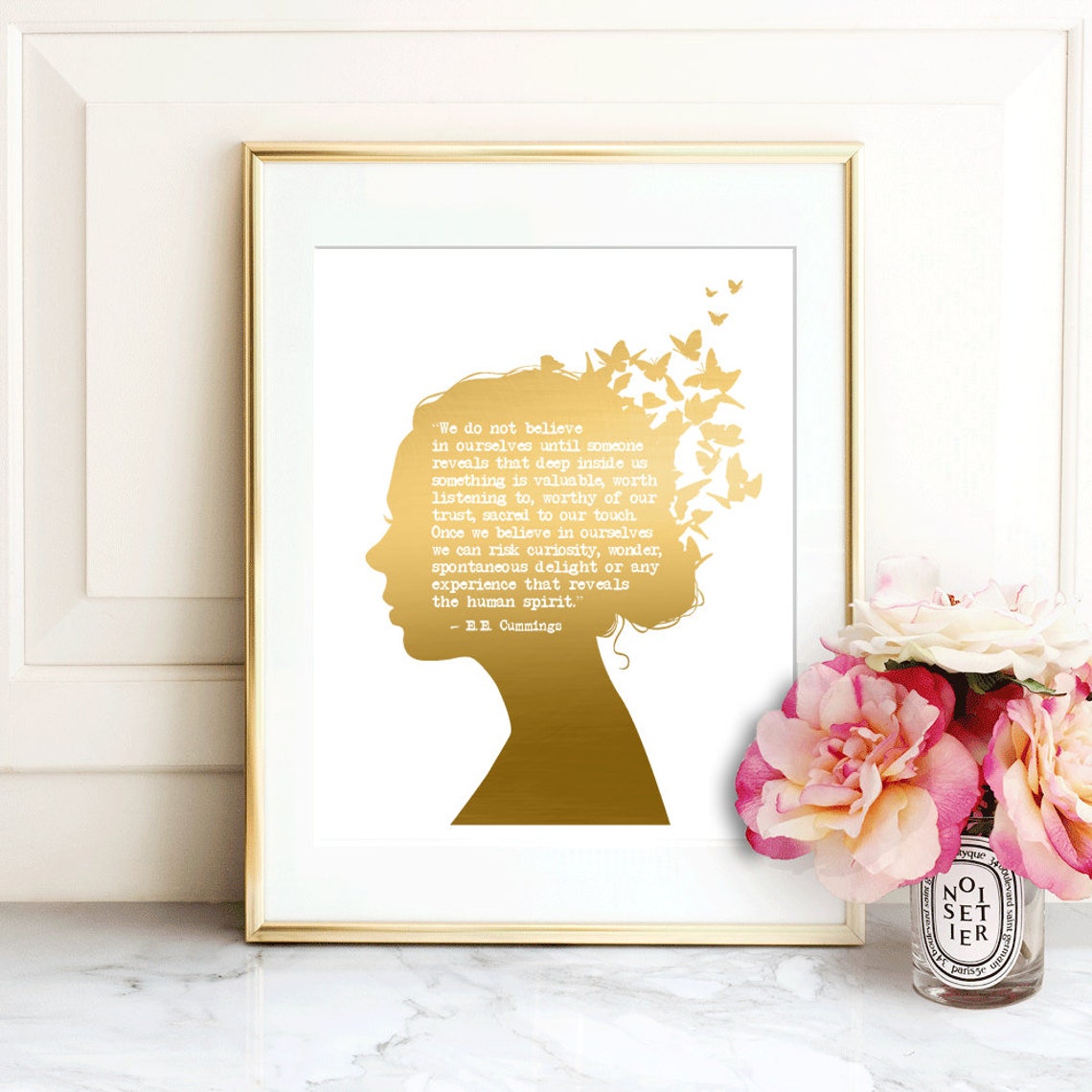 E E Cummings Believe In Ourselves Gold Woman Silhouette Art Print - Image 3