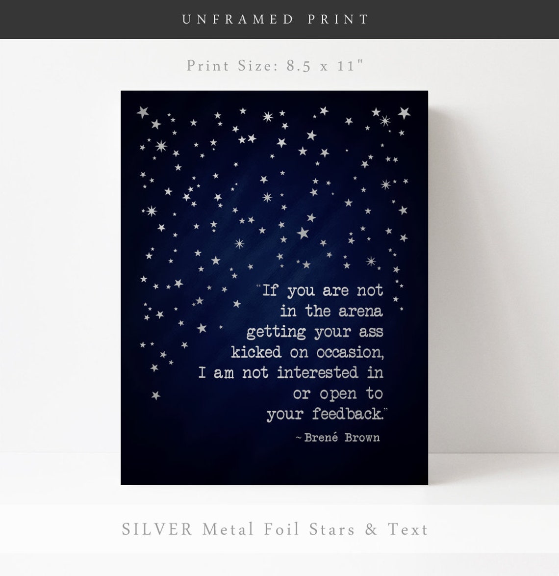 Brene Brown In The Arena Starry Night Gold Lettering Quote Poster - Image 2
