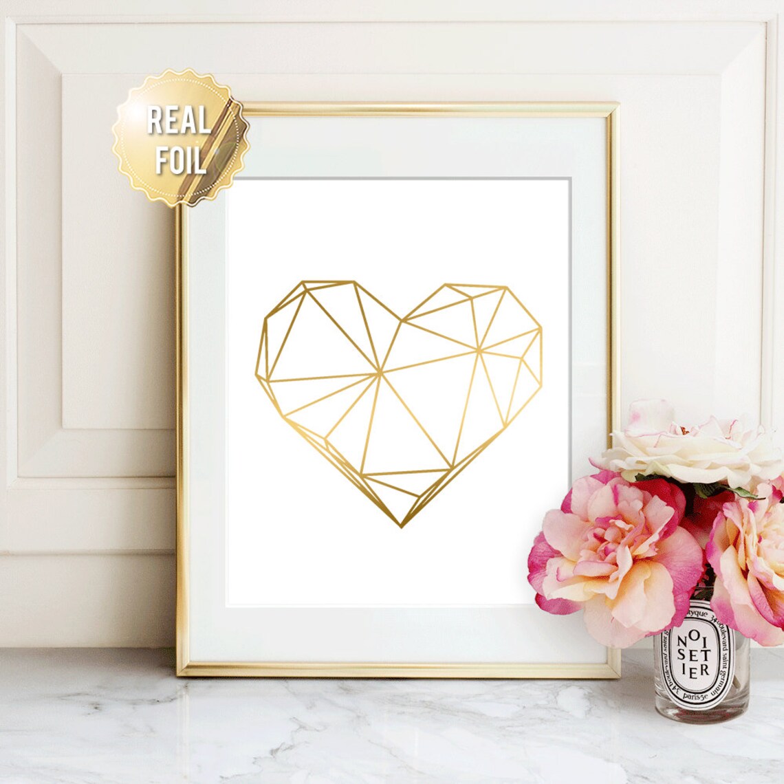 Geometric Gold Foil Heart Line Art Modern Glam Minimalist Wall Poster - Image 3