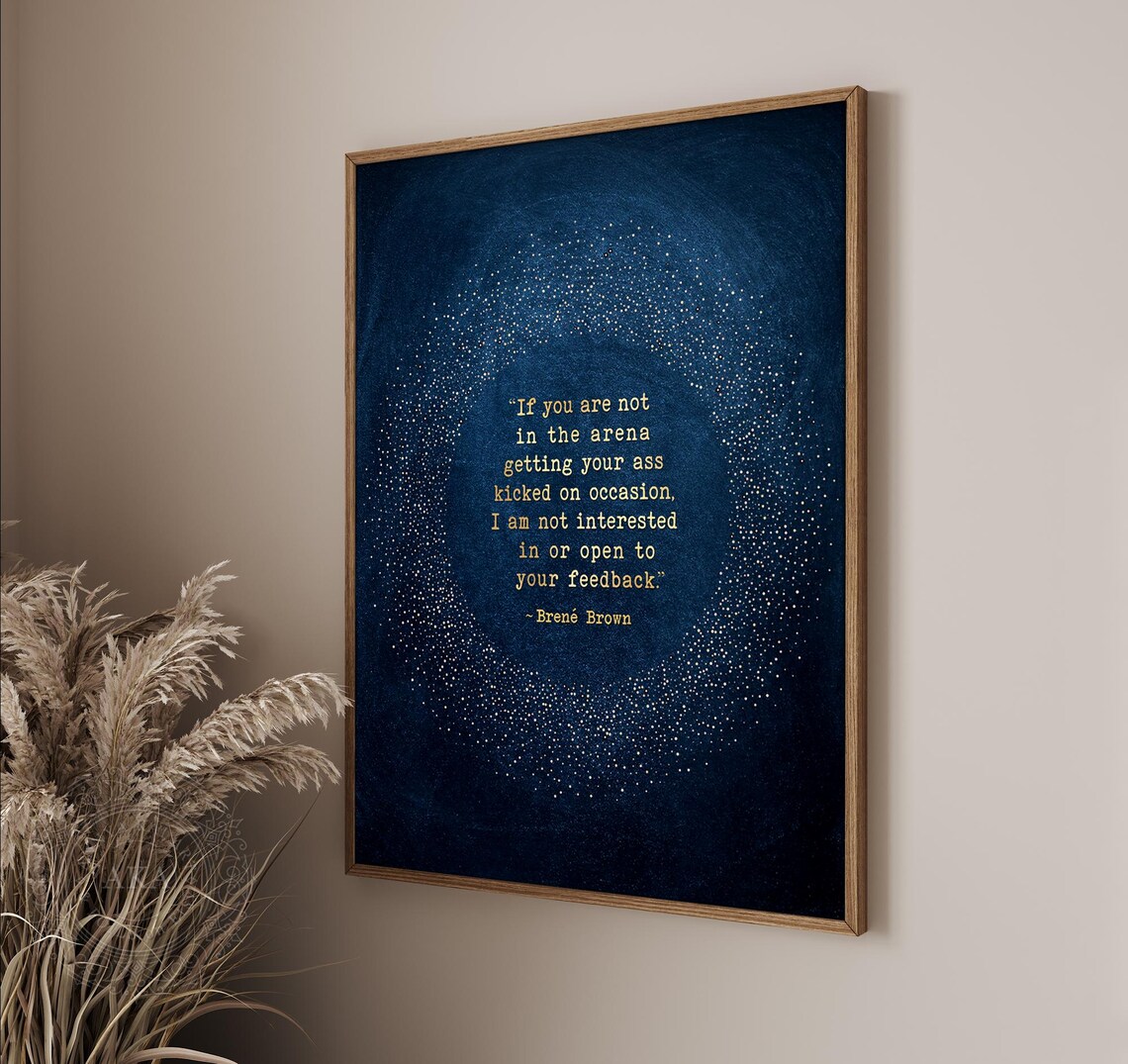 In The Arena Brene Brown Quote Navy Stardust Funny Office Wall Poster - Image 4