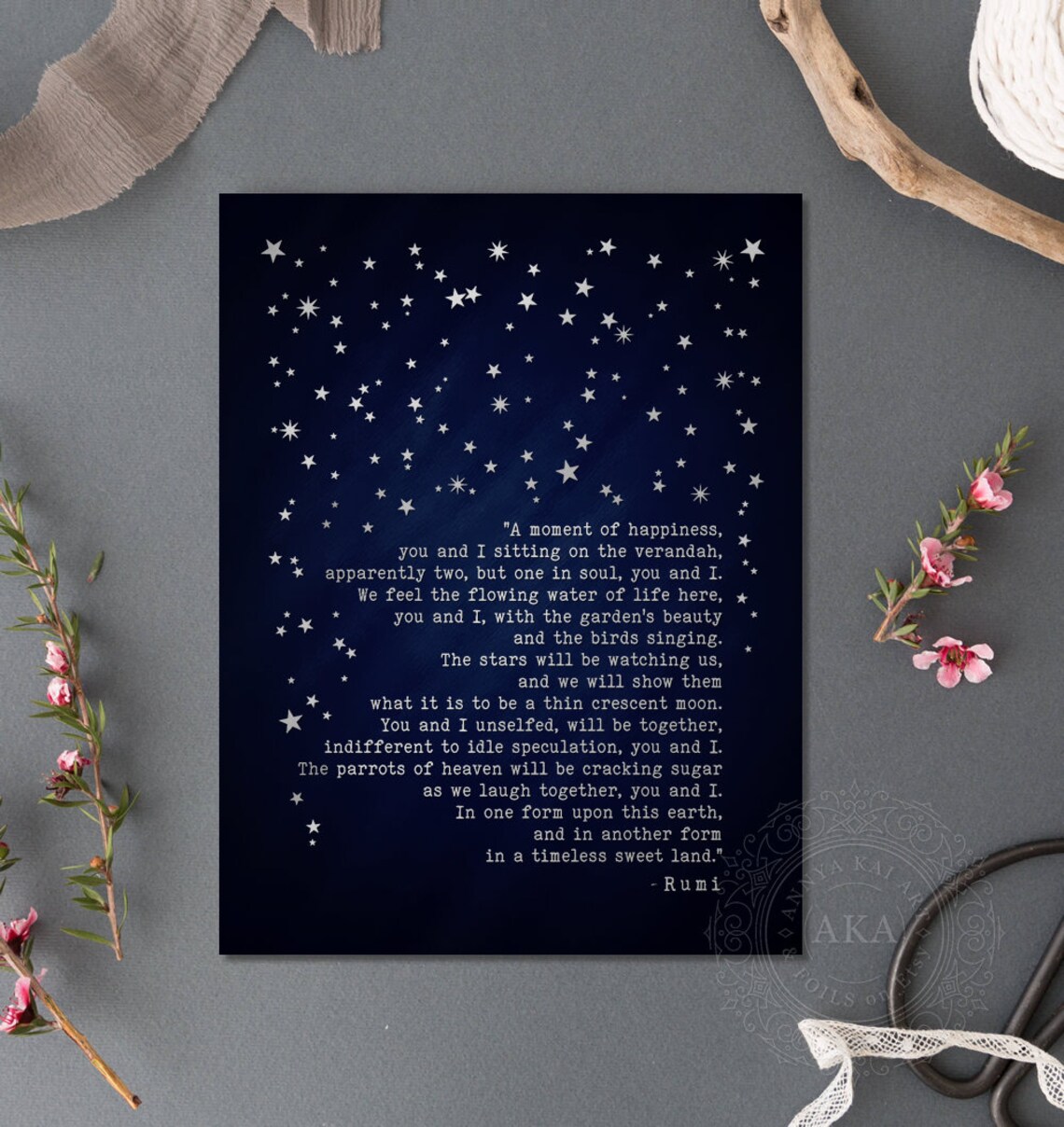Rumi A Moment Of Happiness Poem Starry Night Sky Love Art Print - Image 4