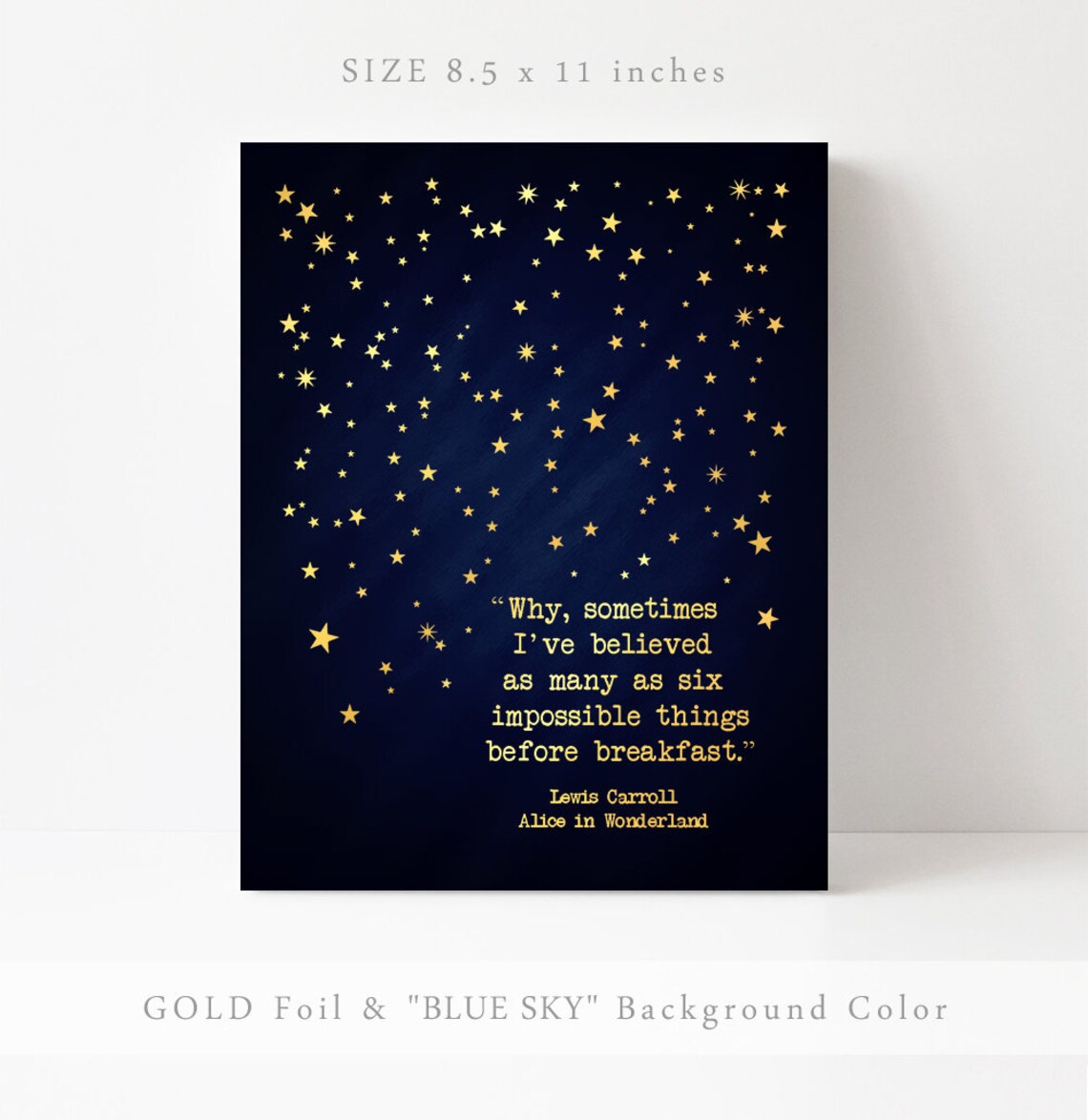 Alice In Wonderland Quote Art Print, Gold Foil - Image 3