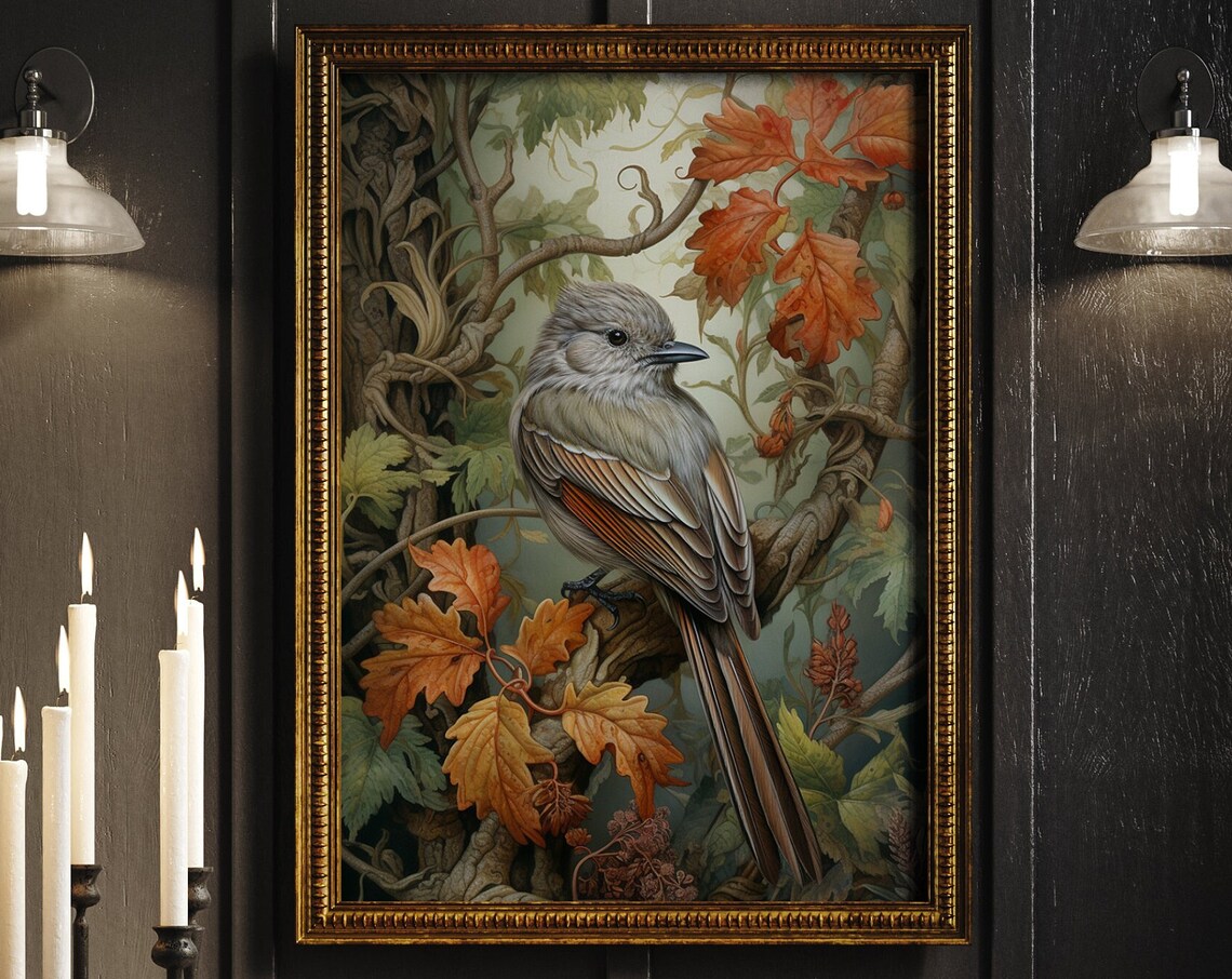 William Morris Inspired Bird Autumn Art Print