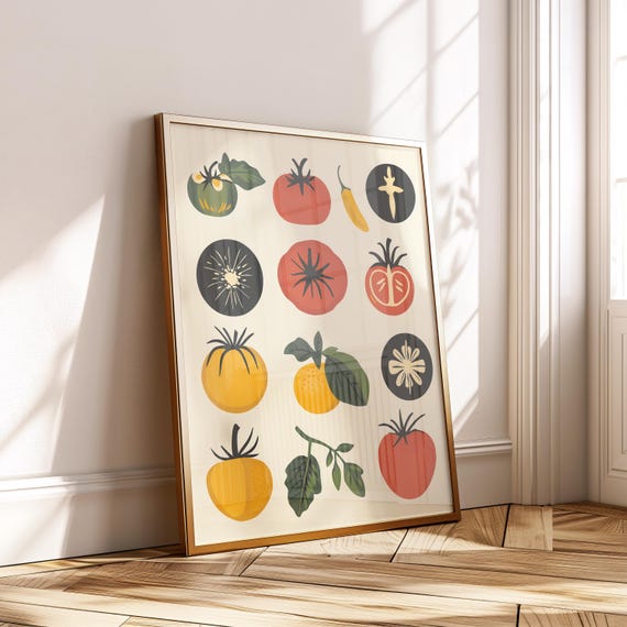 Tomato Botanical Wall Art Retro Food Print Midcentury Kitchen Decor Vegetable Poster