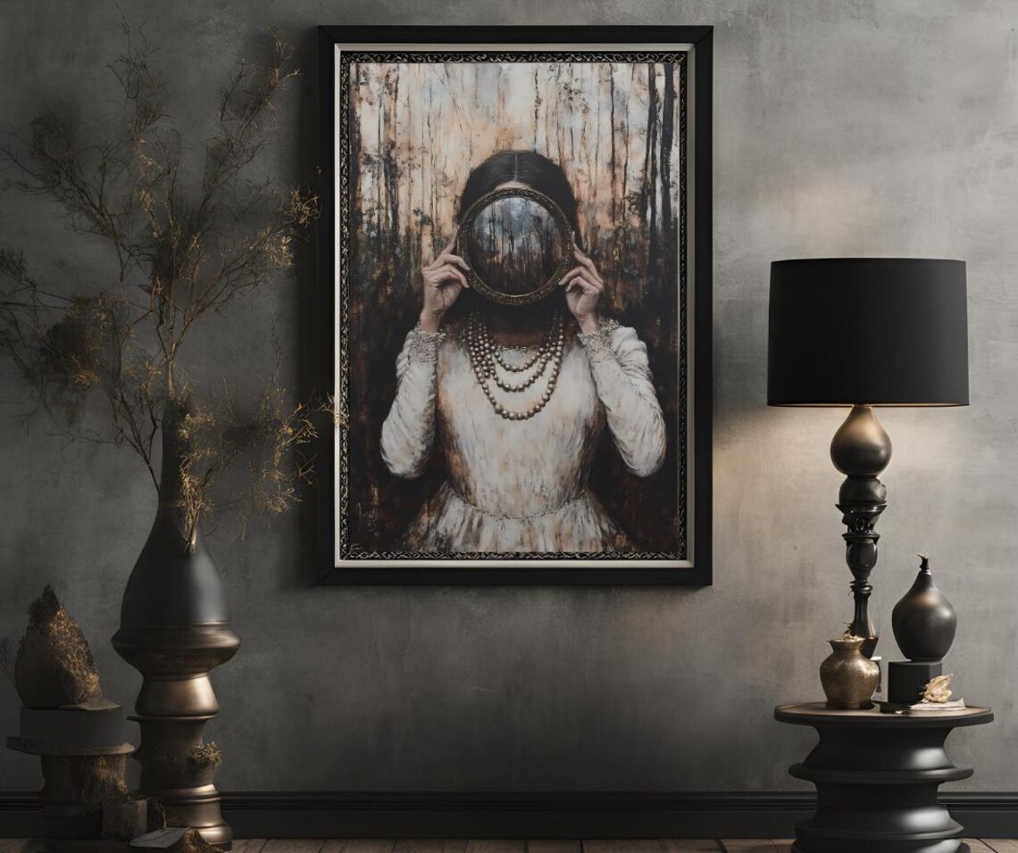 Mirror Witch Wall Art Victorian Art Poster Print Witchy Decor Dark Gothic Oil Painting Instant Dark Academia Goth - Image 2