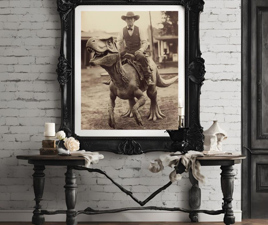Dinosaur Cowboy Vintage Photography Art Print - Image 4
