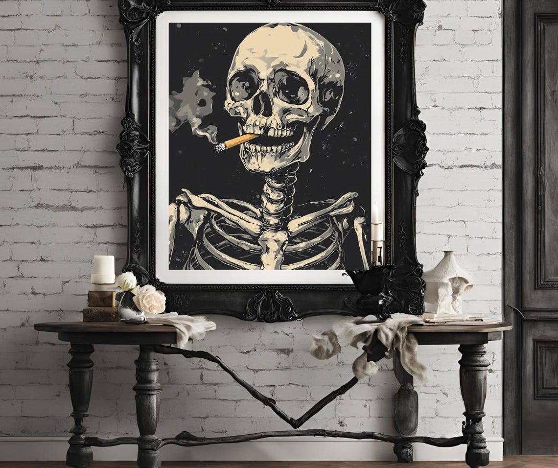 Van Gogh Print Skull Of A Skeleton With Burning Cigarette Moody Dark Academia Print Dark Wall Art Skull Art Print Gothic Wall Art - Image 4