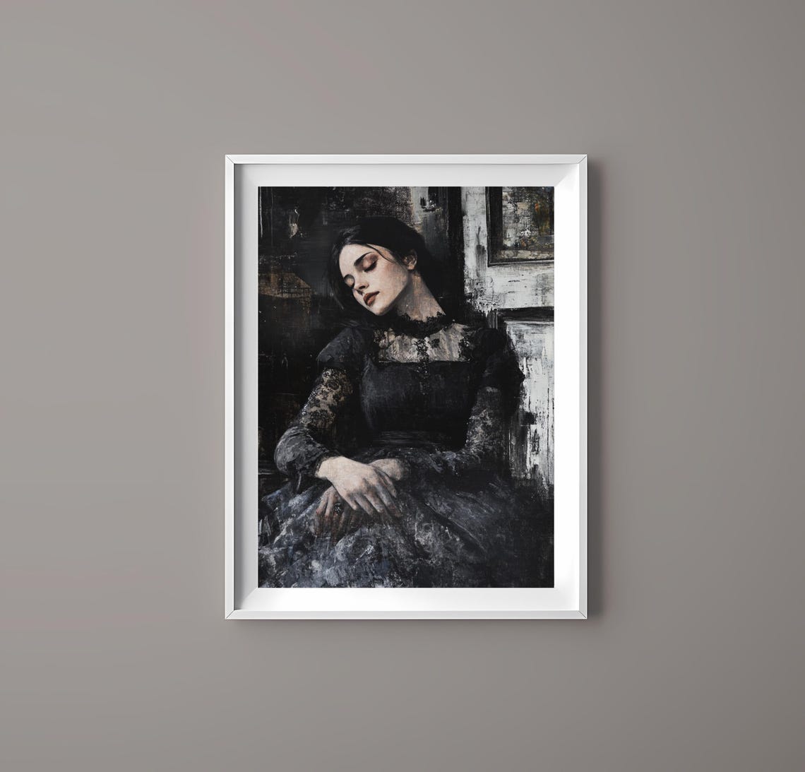 Victorian Art Elegant Woman In Black Dress Gothic Minimalist Wall Art Gift For Her - Image 3