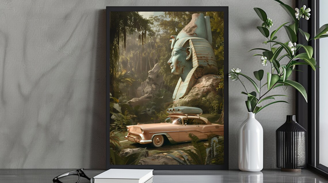 Sphinx Sphynx In The Forest Retro Car Old Pink Car Jungles