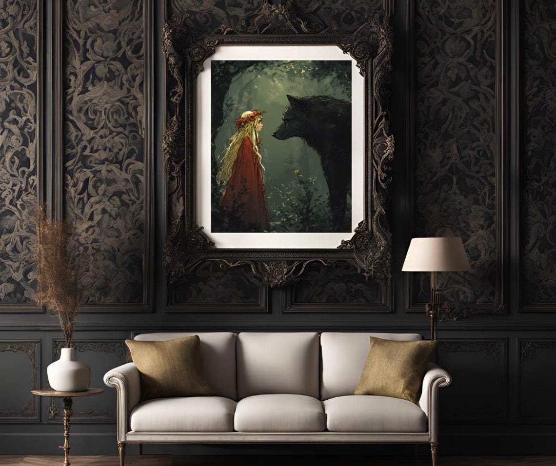 Little Red Riding Hood Facing Black Wolf Forest Anime Style Poster - Image 3