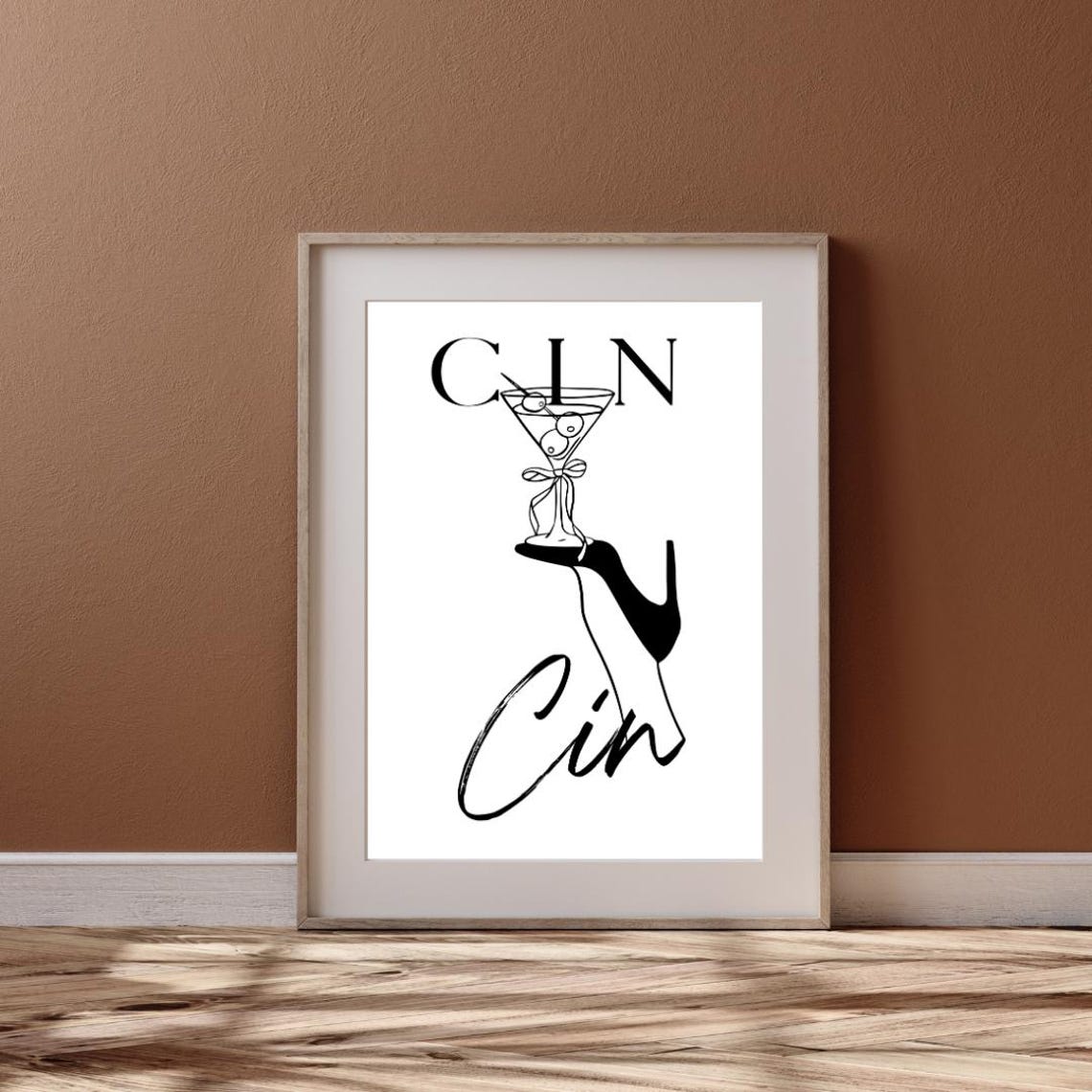Cin Cin Martini Glass Stiletto Heel White Cocktail Bar Art Poster