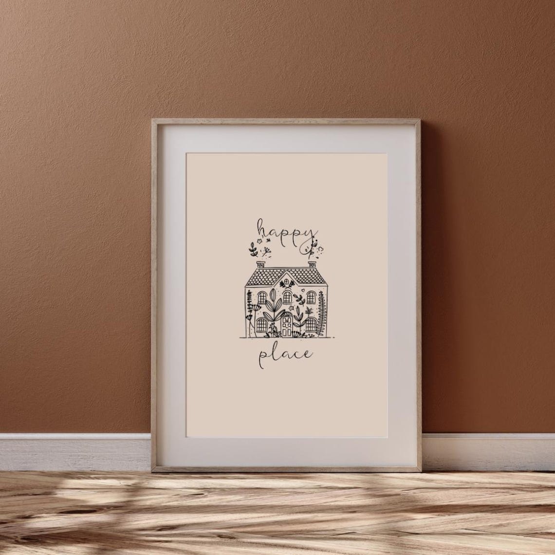 Happy Place Cozy Cottage House Botanical Line Illustration Poster - Image 2