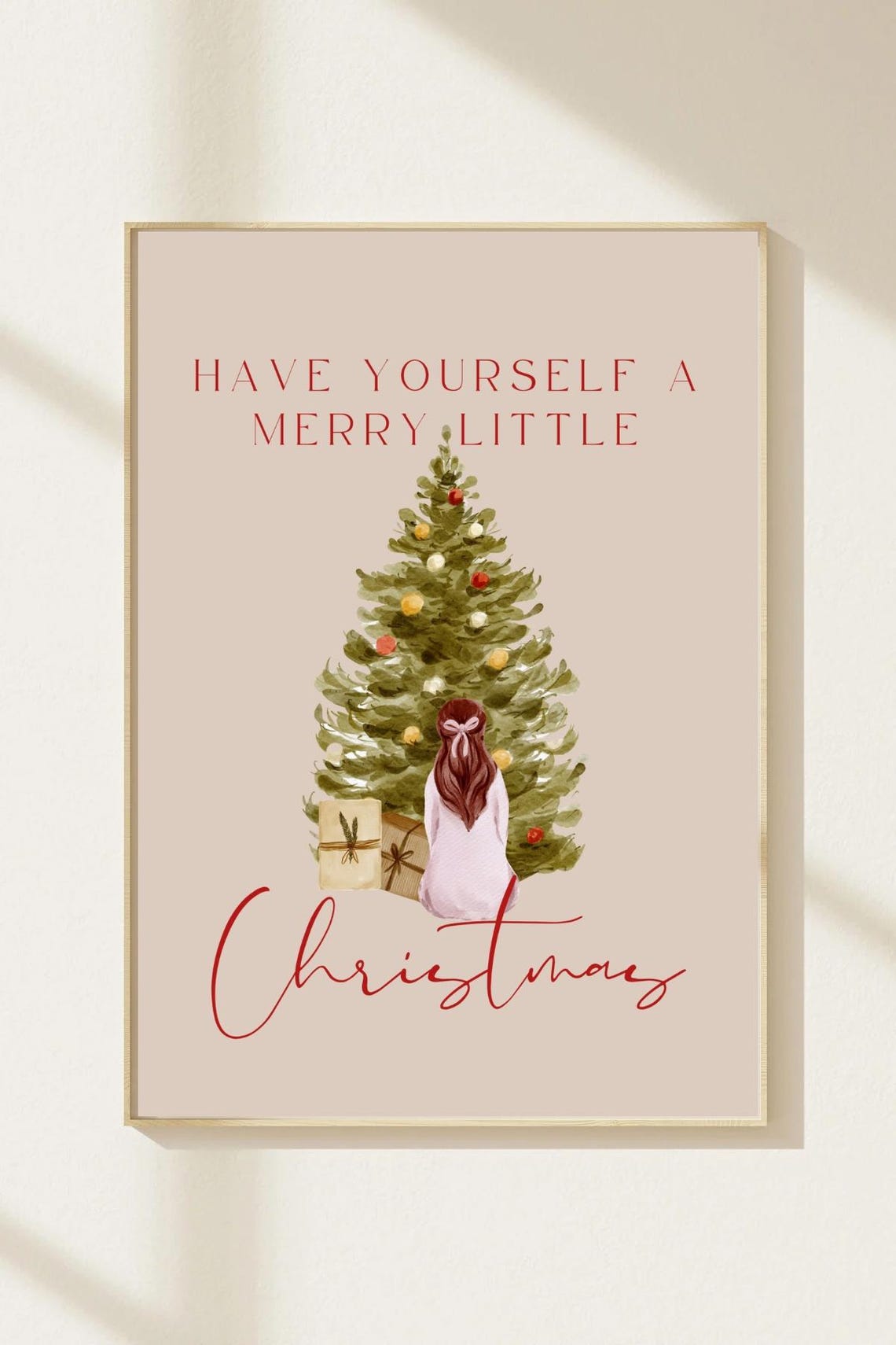 Have Yourself A Merry Little Christmas Beige Tree Girl Poster