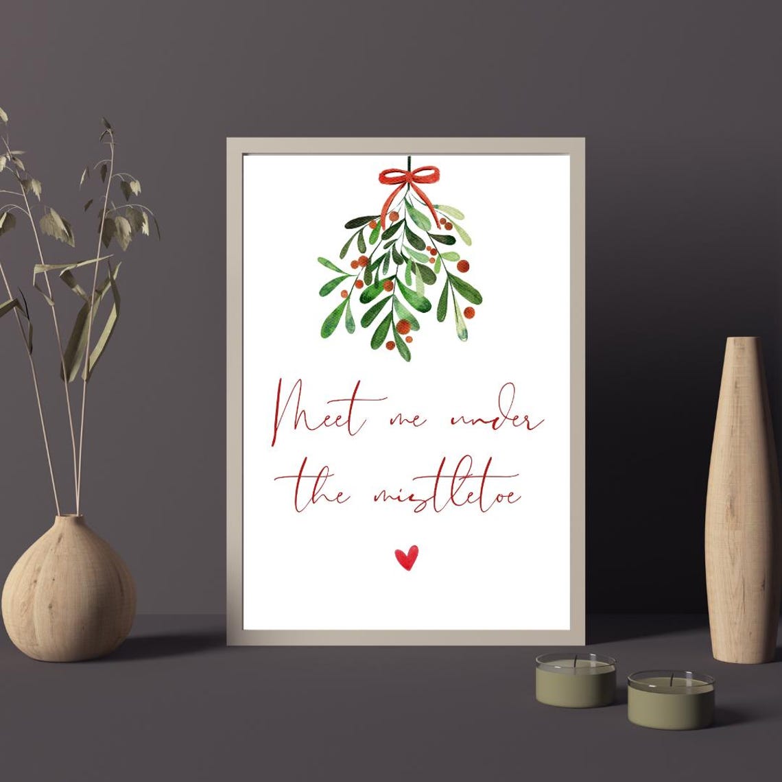 Meet Me Under The Mistletoe Watercolor Christmas Quote Poster - Image 2