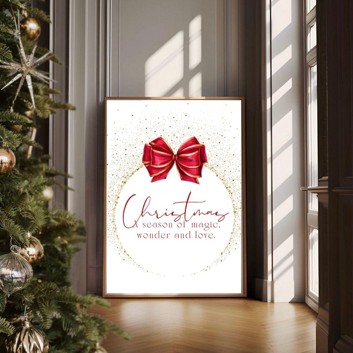 Christmas A Season Of Magic Wonder And Love Red Bow White Poster - Image 3