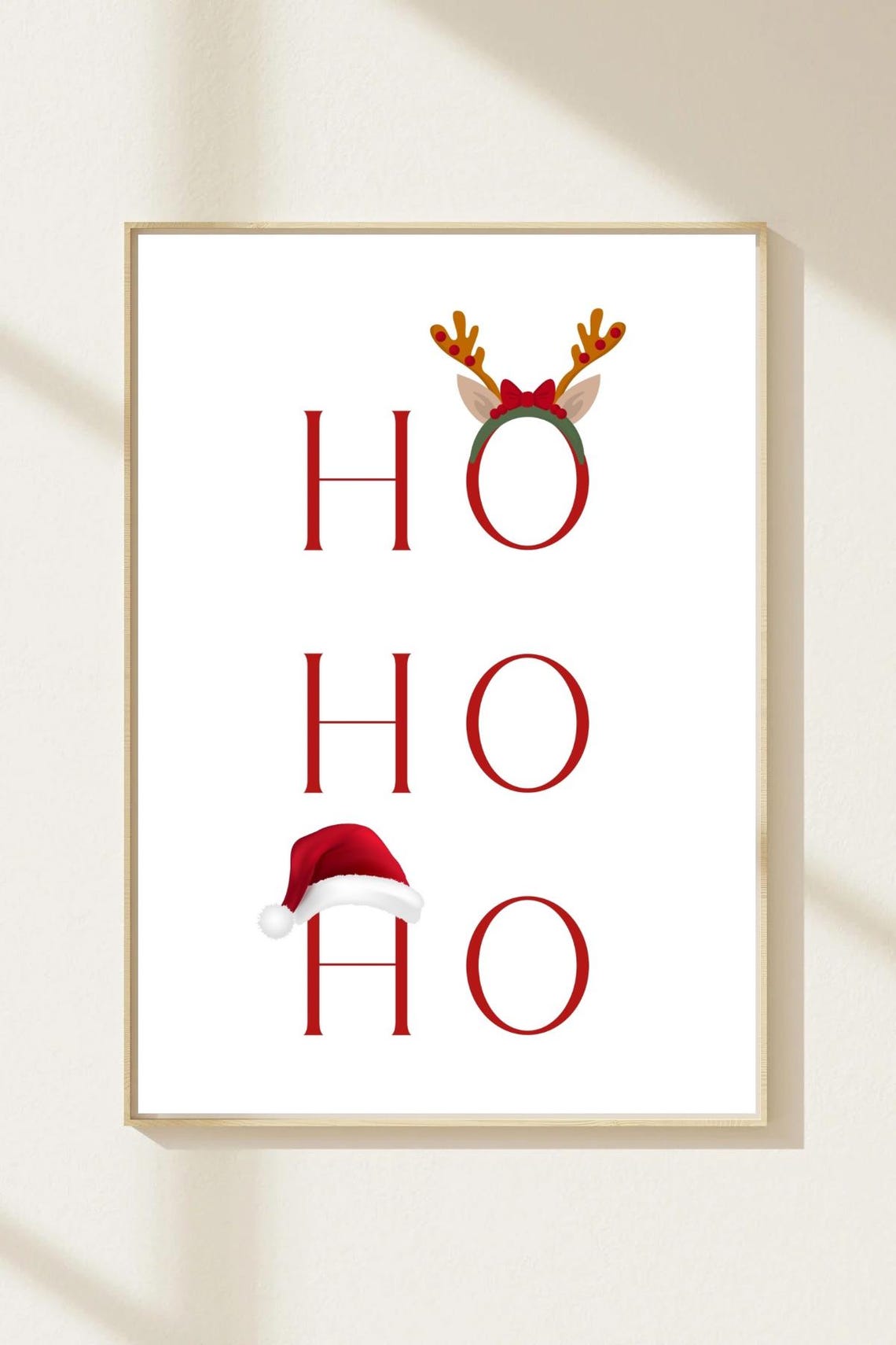Ho Ho Ho Reindeer Antlers Santa Hat White Christmas Funny Poster