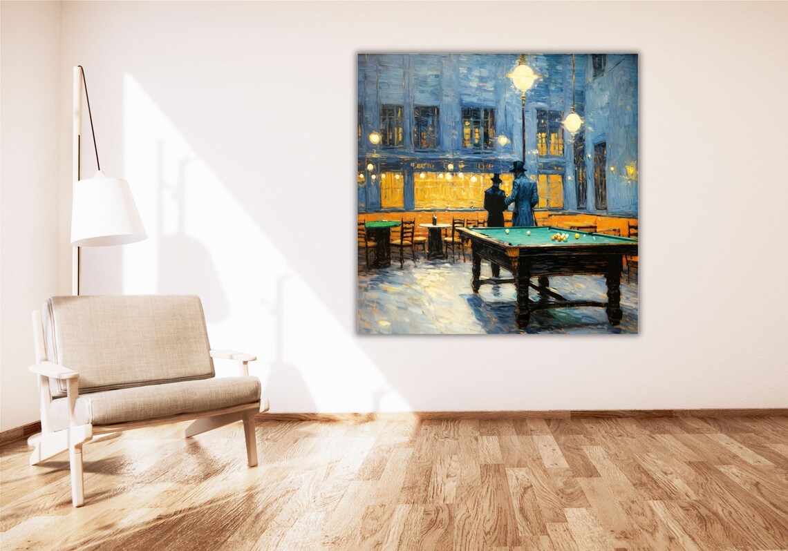 Impressionist Night Cafe Billiard Hall Glowing Lamps Painting Poster - Image 2
