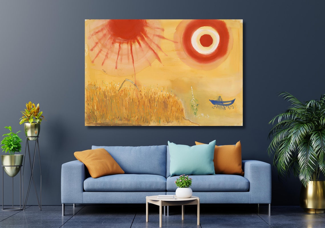 Marc Chagall Two Suns Golden Wheat Field Boat Dreamlike Poster - Image 2