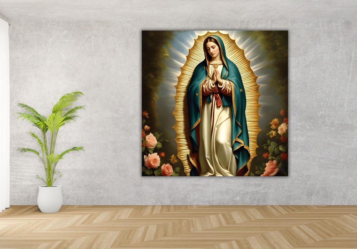 Our Lady of Guadalupe Golden Mandorla Roses Catholic Art Poster - Image 3