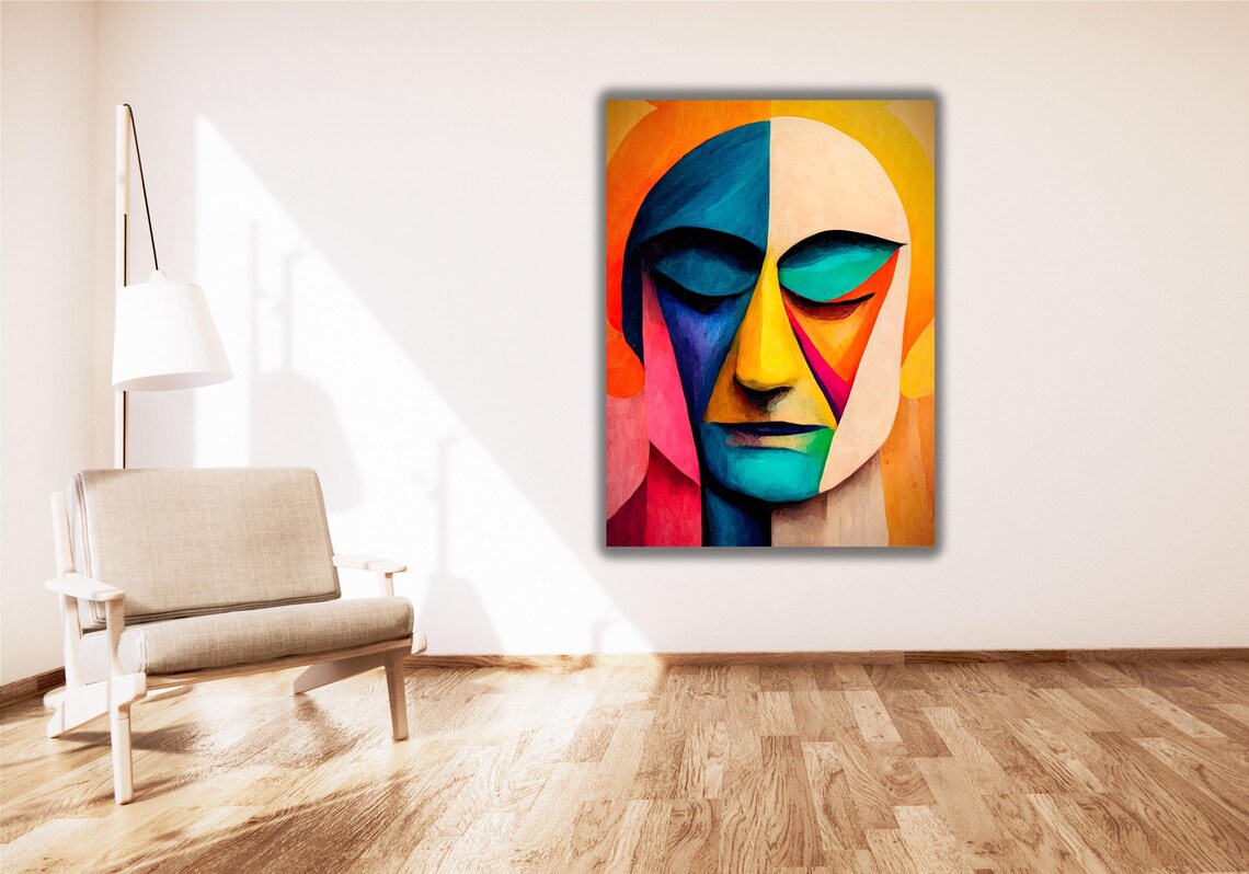Colorful Cubist Abstract Face Picasso Style Geometric Modern Portrait Art Poster - Image 3