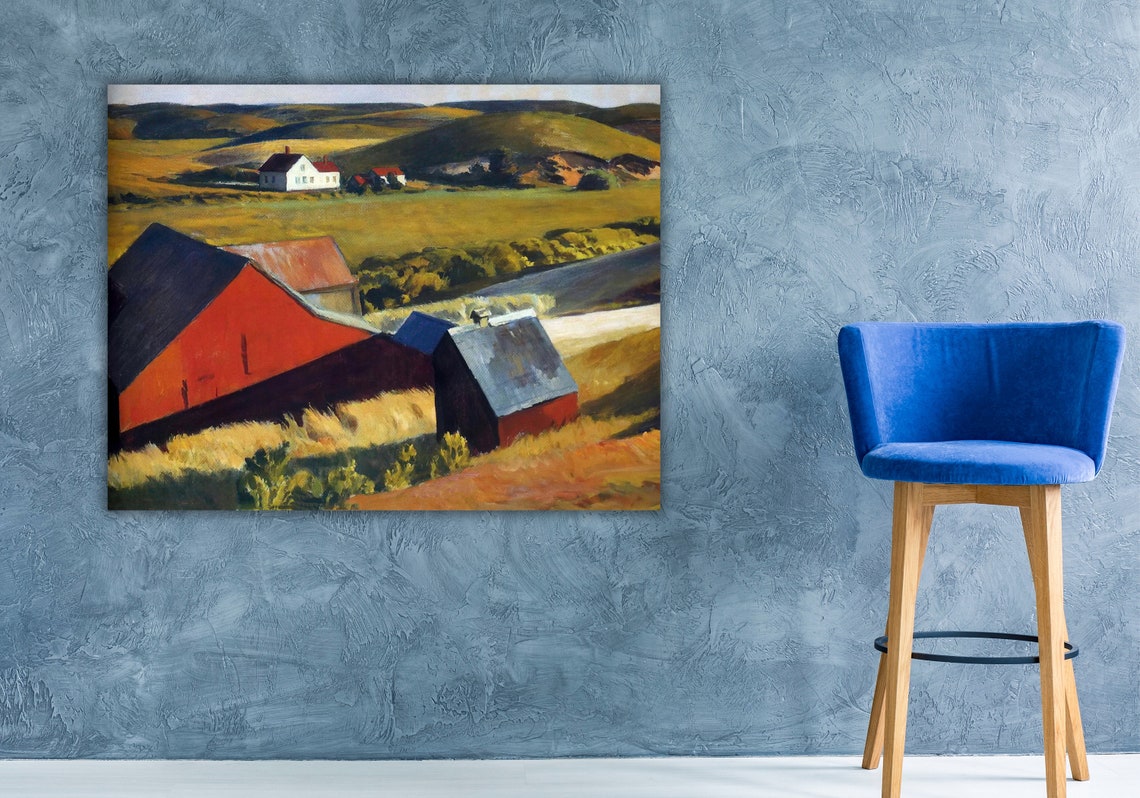 Red Barns Farmhouse Rolling Hills Rural Countryside Art Poster - Image 3