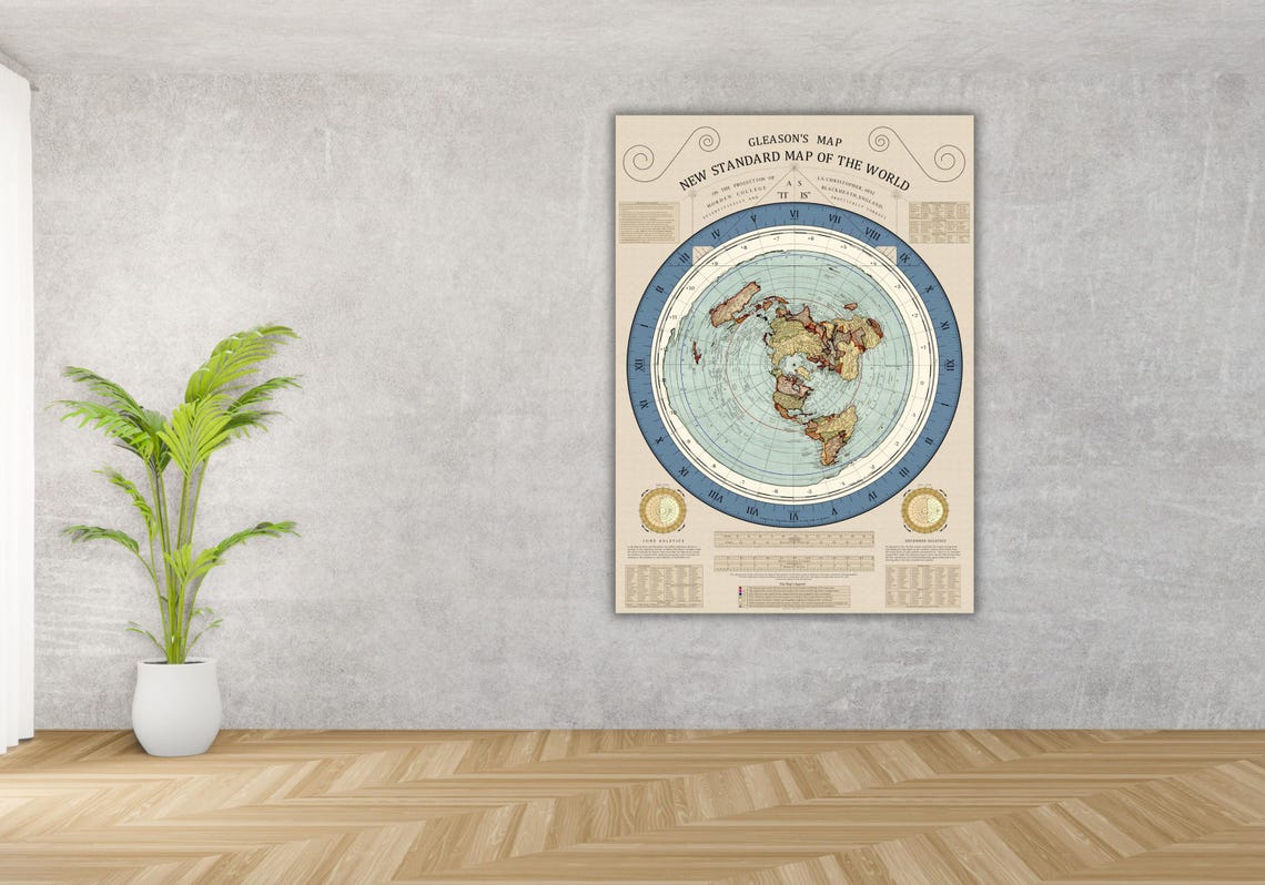 Gleason 1892 New Standard Flat Earth World Map Antique Poster Reprint - Image 3
