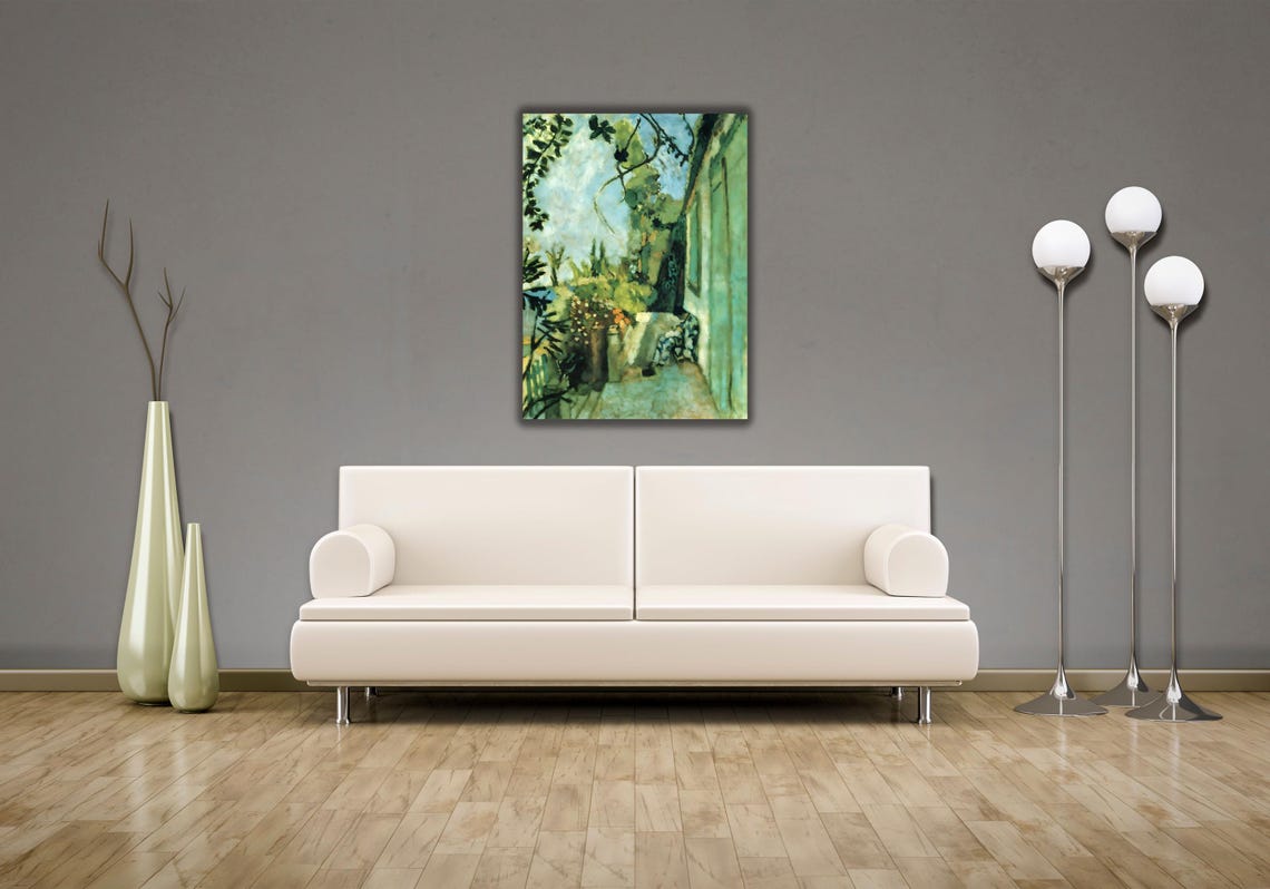 Sunlit Garden Terrace Green Shutters Impressionist Art Poster - Image 2
