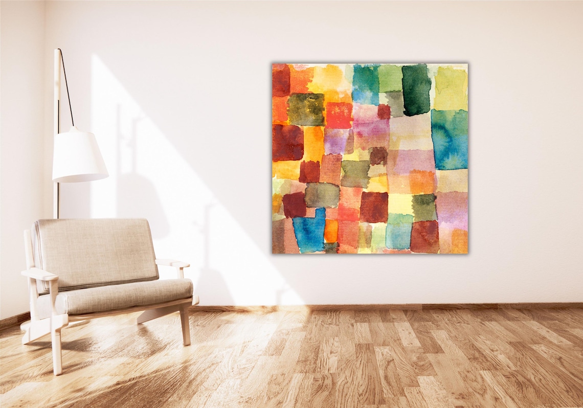 Colorful Squares Abstract Watercolor Geometric Bauhaus Modern Poster