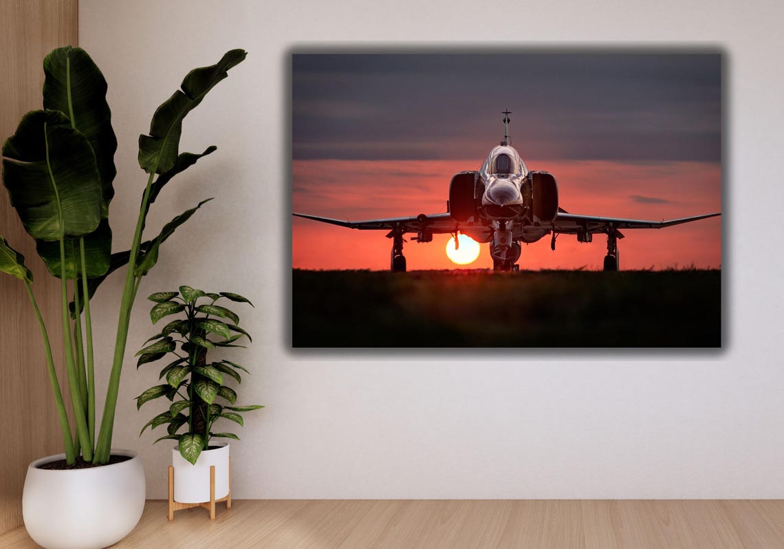 Fighter Jet Sunset Silhouette Head On Runway Aviation Photo Poster - Image 2