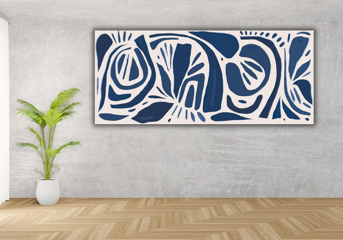 Navy Blue Matisse Botanical Blue White Flowers Home Decor Modern Wall Art Extra Large Wall Art Ready To Hang - Image 3