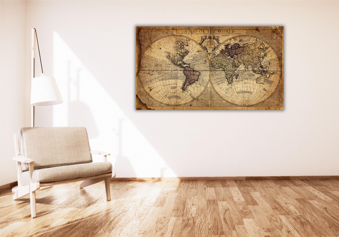 Antique Double Hemisphere Map of the World Sepia Cartography Poster - Image 2