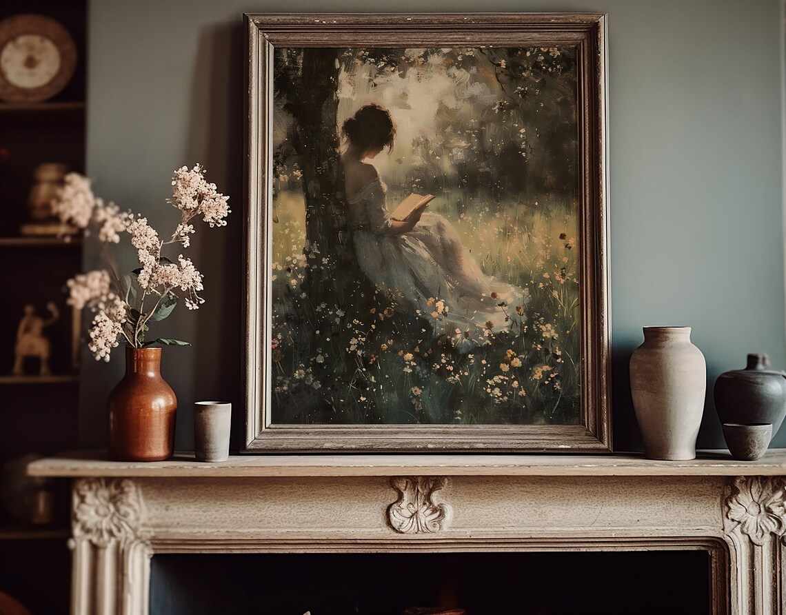 Reading In The Wildflowers Art Print, Moody Spring - Image 6