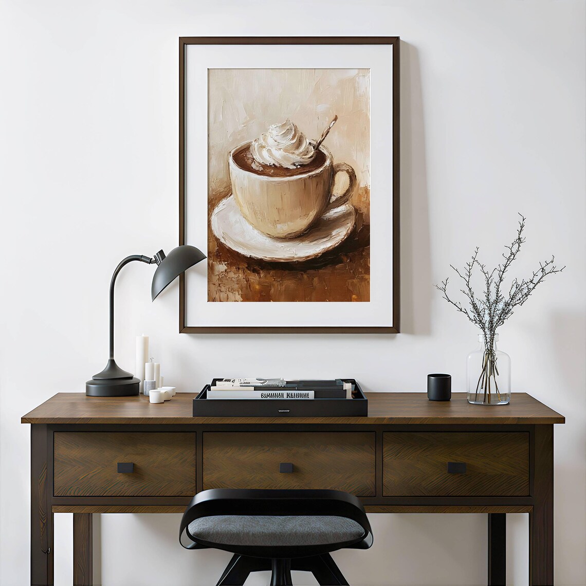 Hot Chocolate with Whipped Cream Cozy Coffee Oil Painting Poster - Image 3