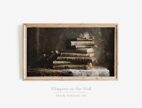 Dark Academia Book Pile Frame Tv Art Moody Frame Tv Art Victorian Wall Art Romantic Decor Book Stack Artwork