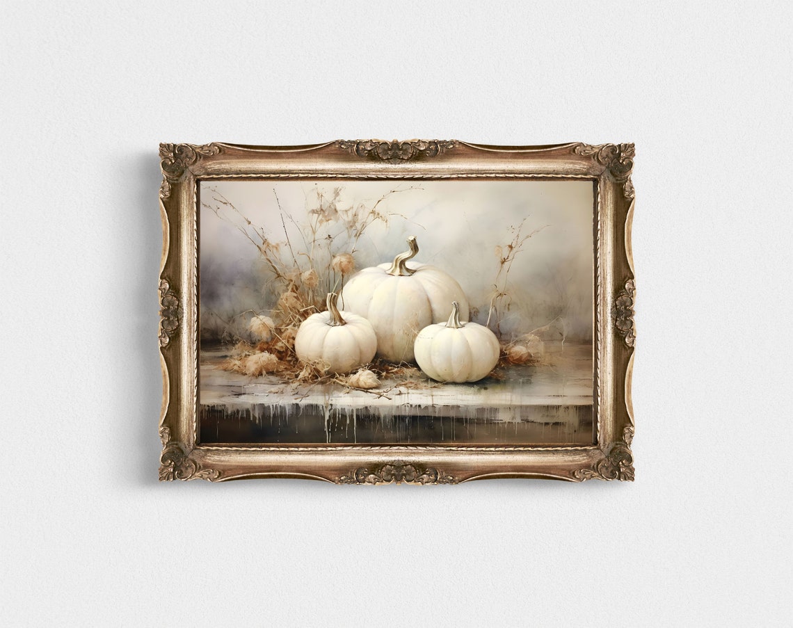 White Pumpkins Watercolor Fall Still Life Soft Autumn Wall Poster - Image 4