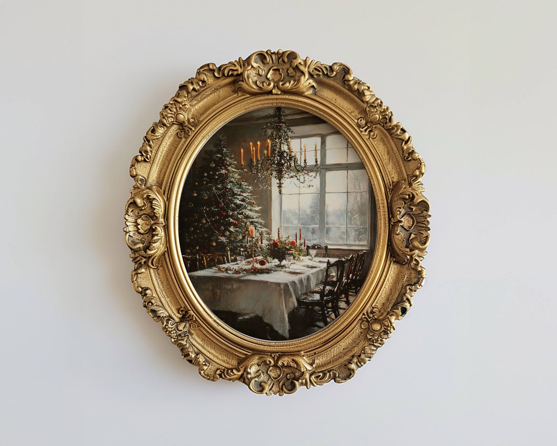 Vintage Christmas Dining Room With Tree Candlelight Oil Poster - Image 2