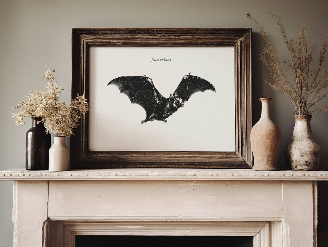 Vintage Bat Print Halloween Decor Dark Academia Wall Art Moody Library Art Gothic Wall Art - Image 4