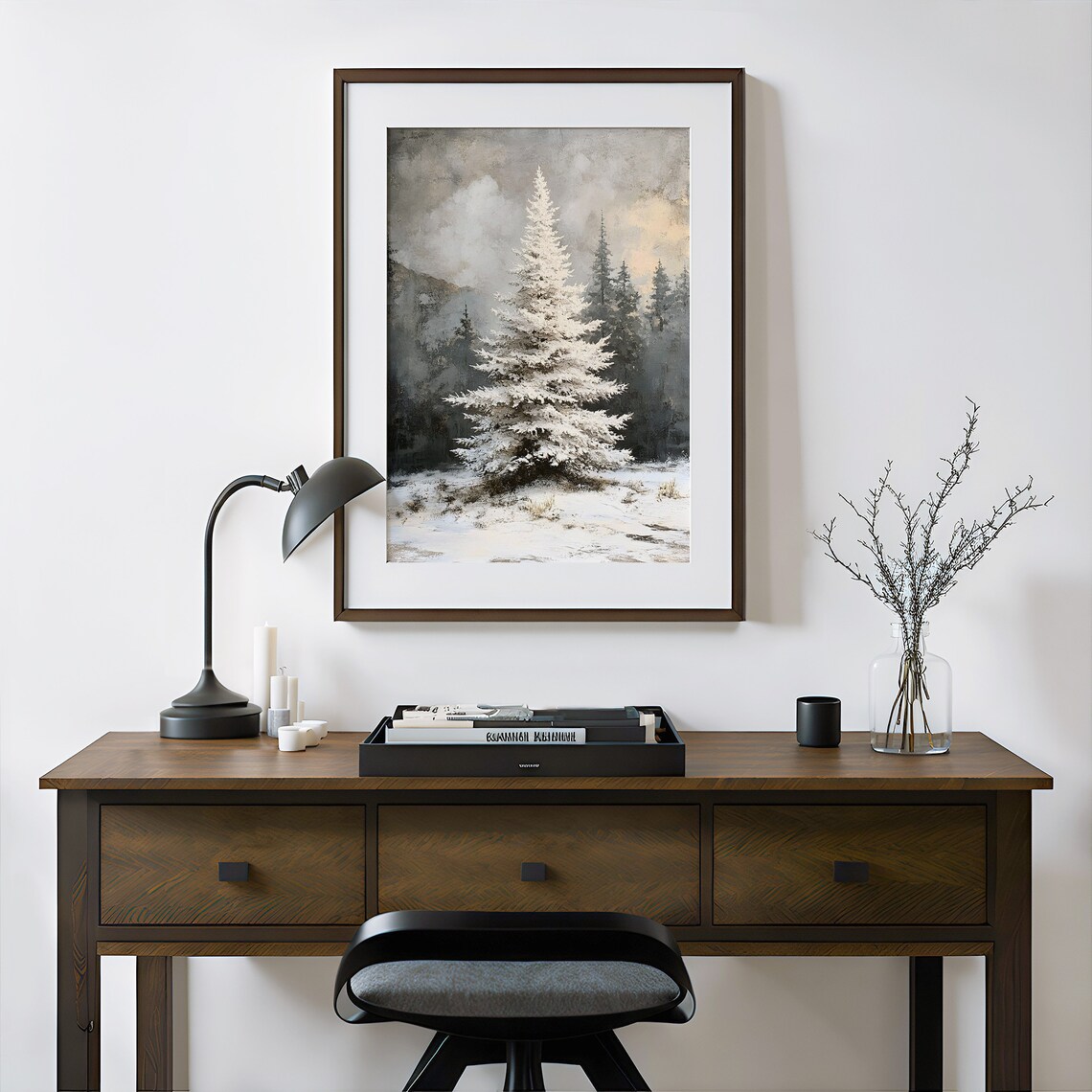 White Pine Tree Vintage Christmas Poster, Snowy Landscape - Image 2