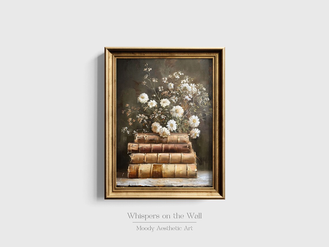 Leather Bound Book Stack Wall Art Print Old Books Still Life Wall Art Moody Victorian Decor Dark Academia Wall Art Summer Decor - Image 2