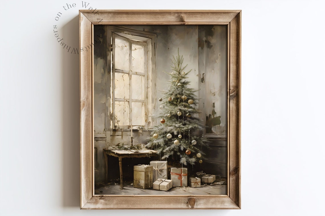 Rustic Christmas Tree by Window Vintage Moody Holiday Wall Poster - Image 5