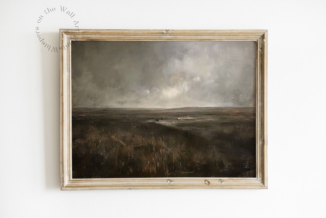 Dark Stormy Grassland Plains Moody Landscape Painting Poster