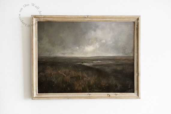 Dark Stormy Grassland Plains Moody Landscape Painting Poster