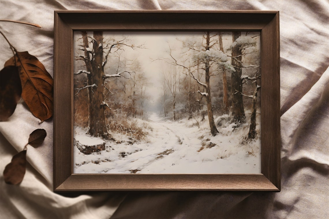 Snowy Winter Forest Path Vintage Moody Landscape Wall Poster - Image 6
