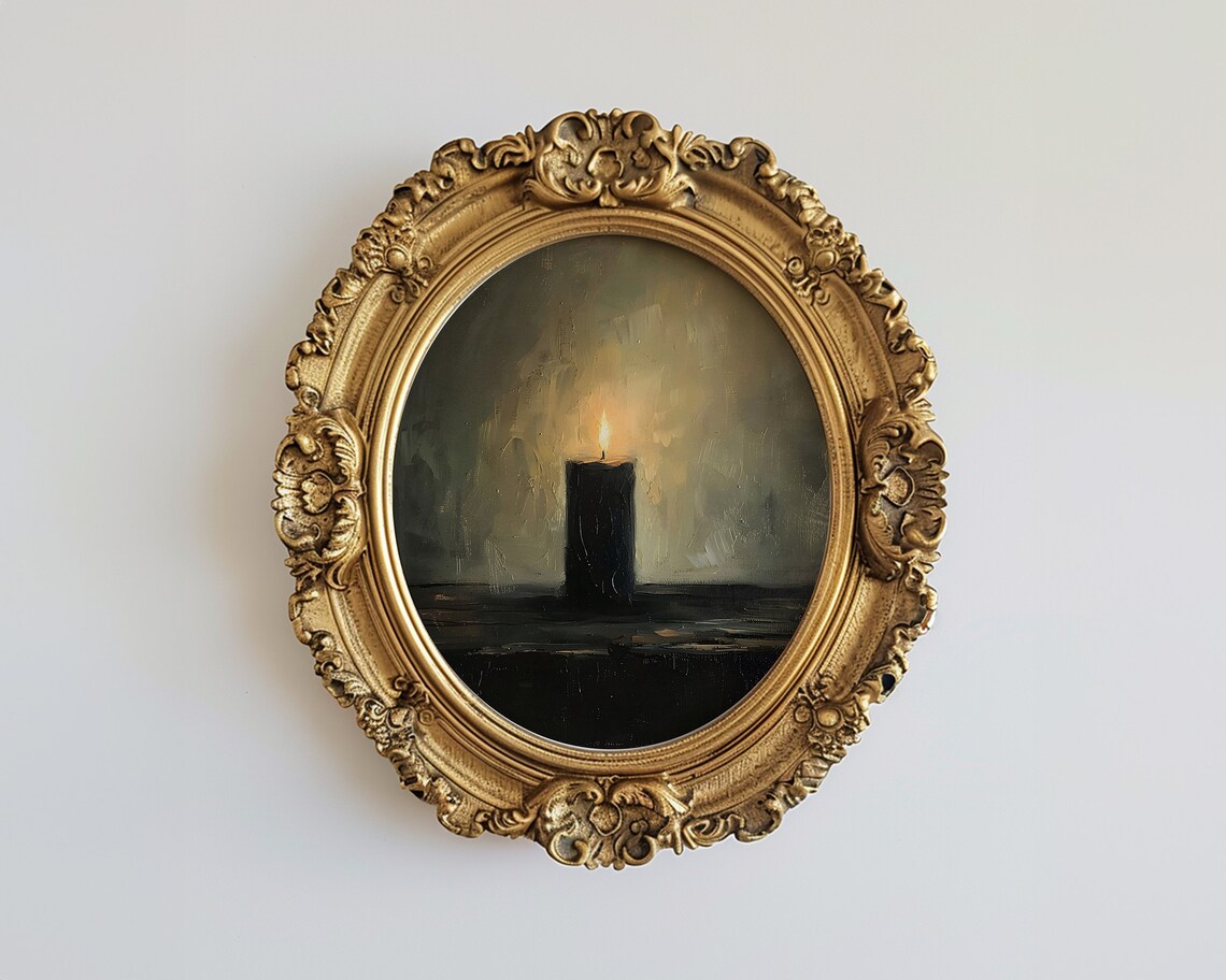 Black Candle Burning In The Dark Moody Minimalist Gothic Painting Poster - Image 3